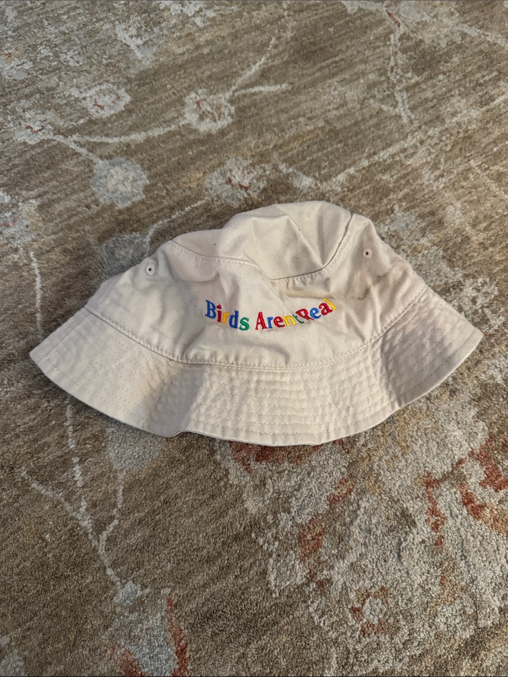 Bucket Hat with Multicolor 'Birds Are Real' Embroidery - Adult